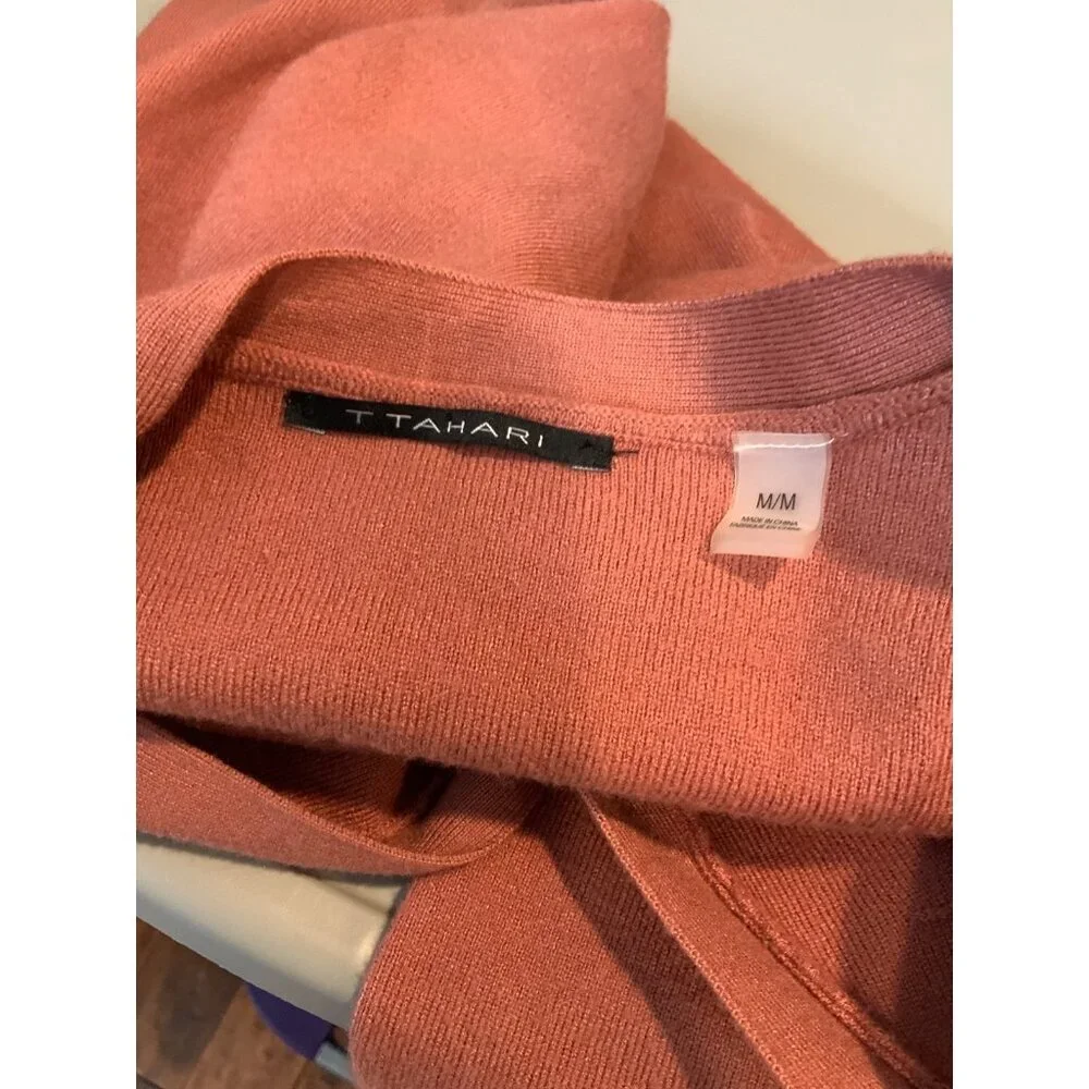 T Tahari Faded Brick Red V-Neck Button-Up Cardigan Sweater, Size Medium